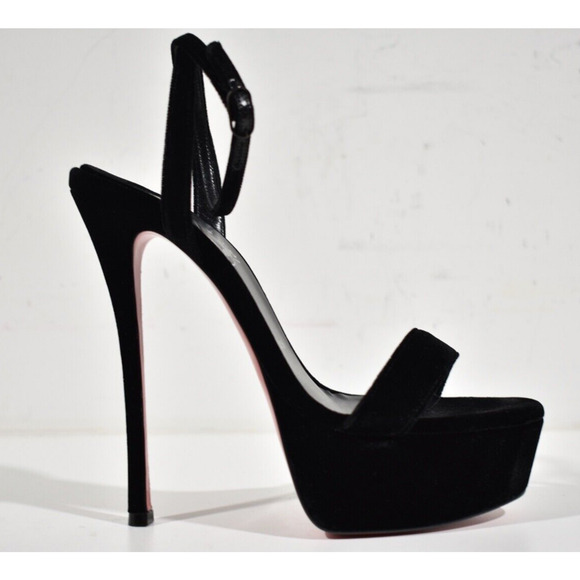 Christian Louboutin Loubi Queen Alta 150 Black Ankle Strap Sandal Heel Pump 40.5 - Picture 2 of 12